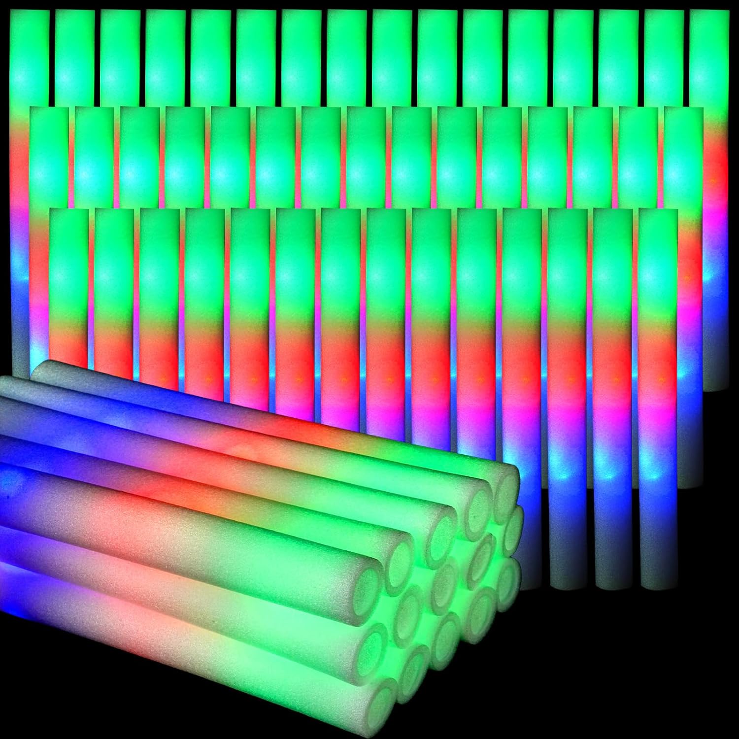 Glow In The Dark Party Glasses - 102Pcs LED Foam Sticks Cheer Tube